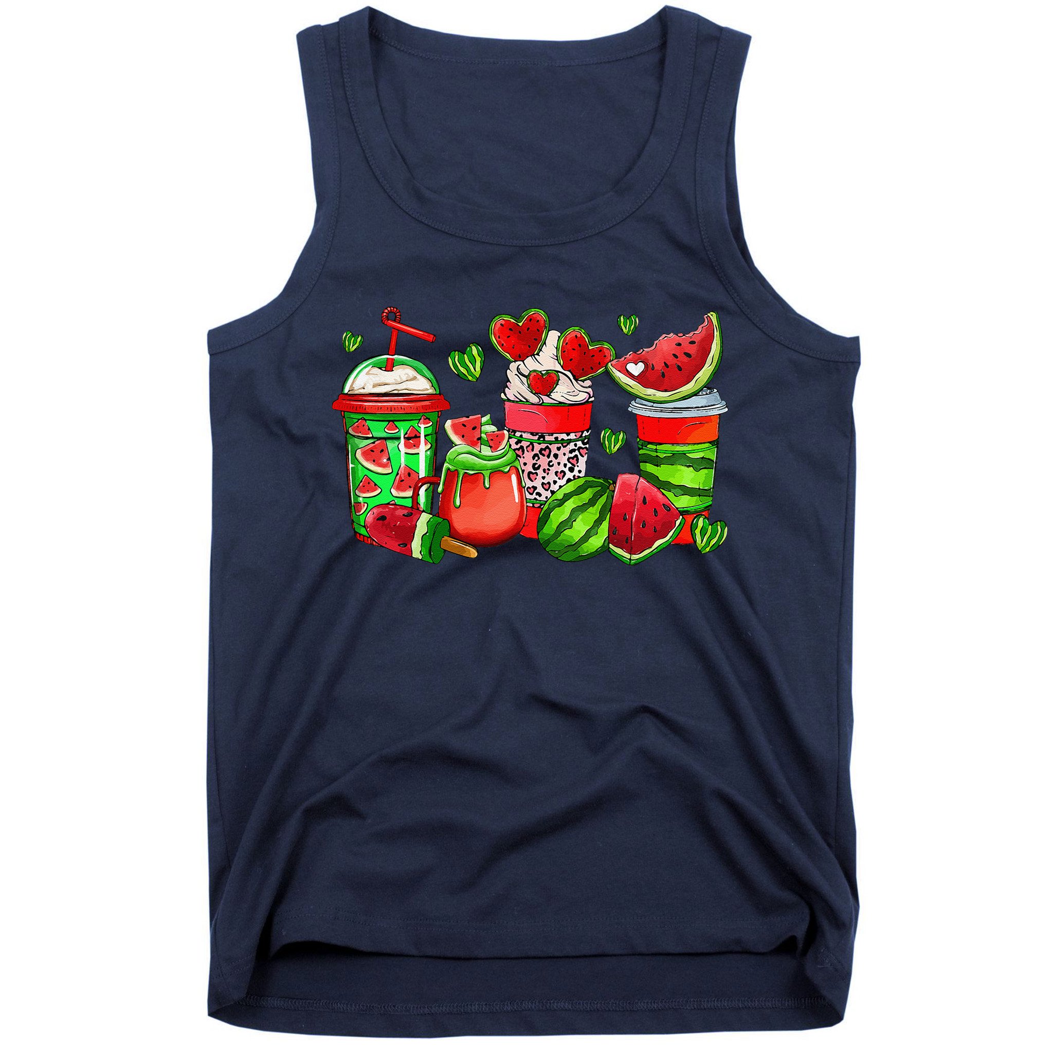 Cute Cups Of Iced Coffee Watermelon Tropical Summer Vacation Tank Top