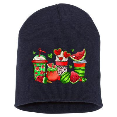 Cute Cups Of Iced Coffee Watermelon Tropical Summer Vacation Short Acrylic Beanie