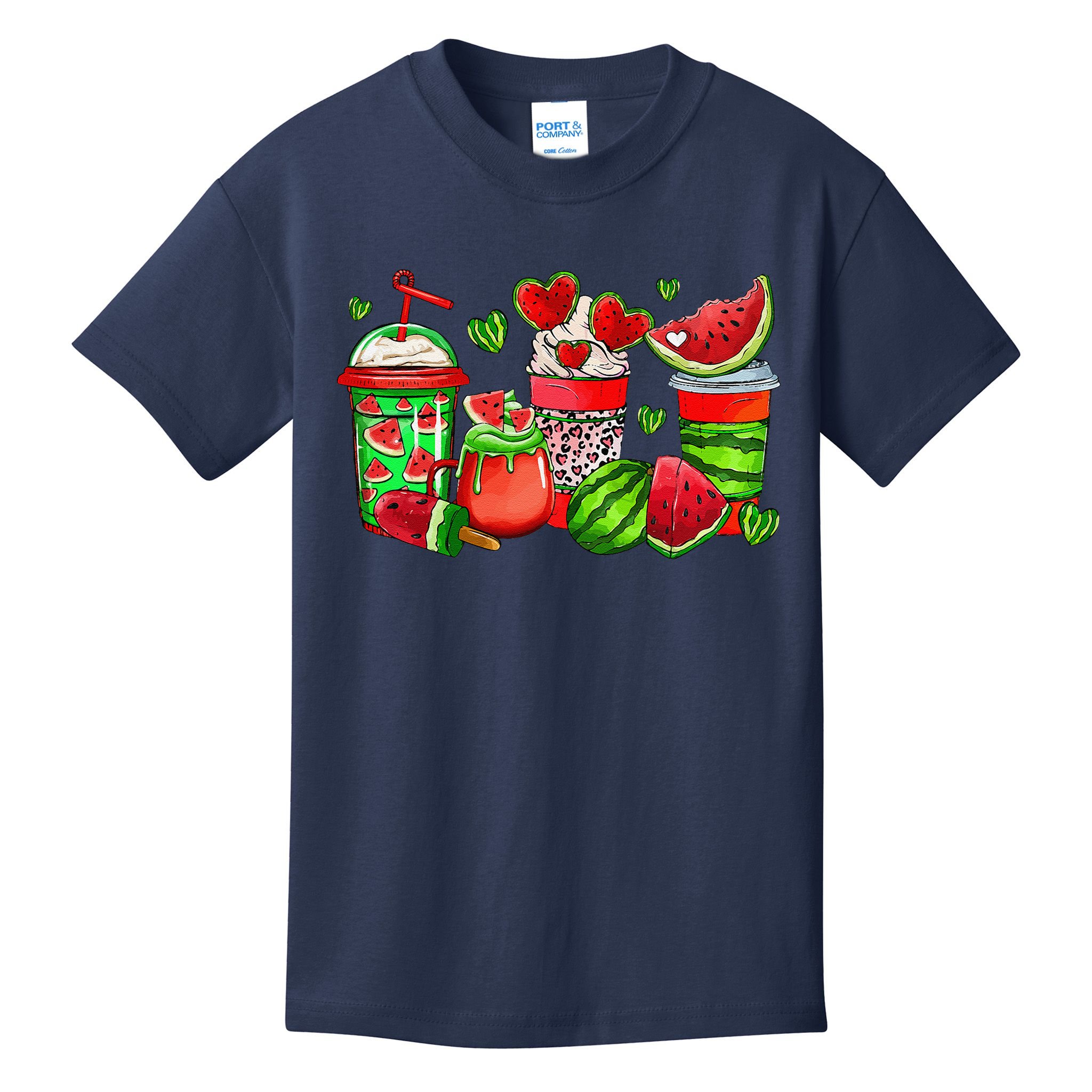 Cute Cups Of Iced Coffee Watermelon Tropical Summer Vacation Kids T-Shirt