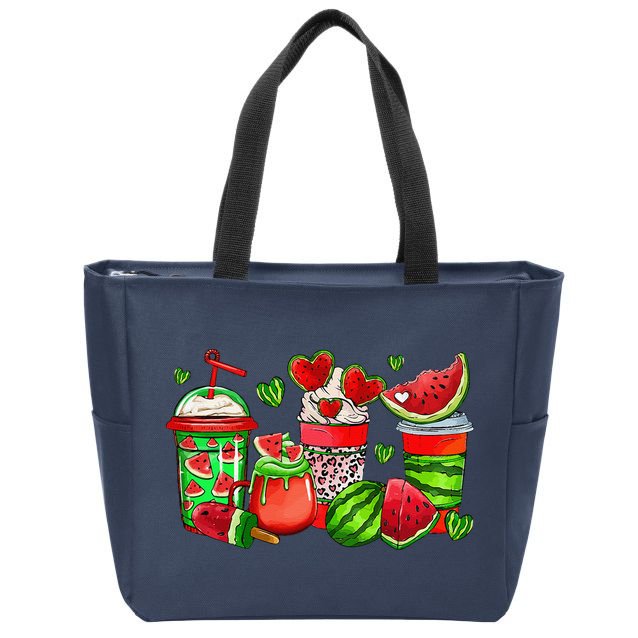 Cute Cups Of Iced Coffee Watermelon Tropical Summer Vacation Zip Tote Bag