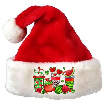 Cute Cups Of Iced Coffee Watermelon Tropical Summer Vacation Premium Christmas Santa Hat