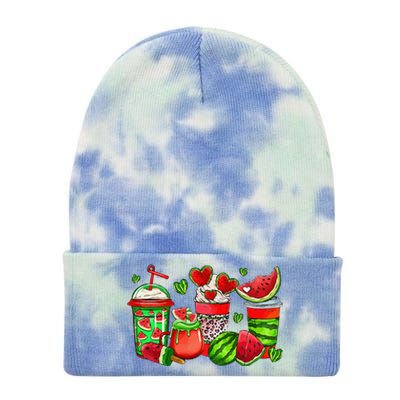 Cute Cups Of Iced Coffee Watermelon Tropical Summer Vacation Tie Dye 12in Knit Beanie