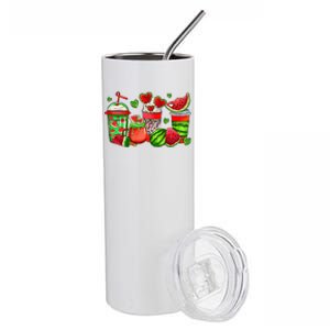 Cute Cups Of Iced Coffee Watermelon Tropical Summer Vacation Stainless Steel Tumbler