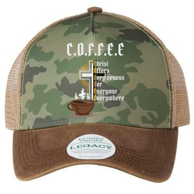 Coffee Christ Offers Forgiveness For Everyone Everywhere Legacy Tie Dye Trucker Hat