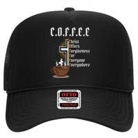 Coffee Christ Offers Forgiveness For Everyone Everywhere High Crown Mesh Back Trucker Hat