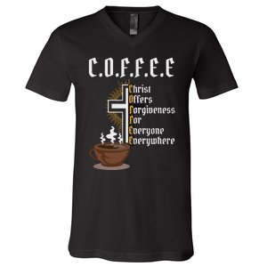 Coffee Christ Offers Forgiveness For Everyone Everywhere V-Neck T-Shirt