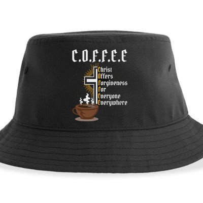 Coffee Christ Offers Forgiveness For Everyone Everywhere Sustainable Bucket Hat