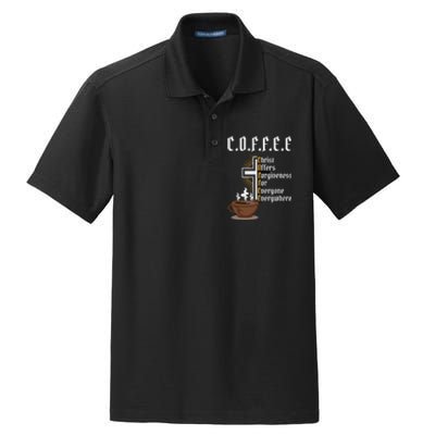 Coffee Christ Offers Forgiveness For Everyone Everywhere Dry Zone Grid Polo