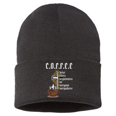 Coffee Christ Offers Forgiveness For Everyone Everywhere Sustainable Knit Beanie