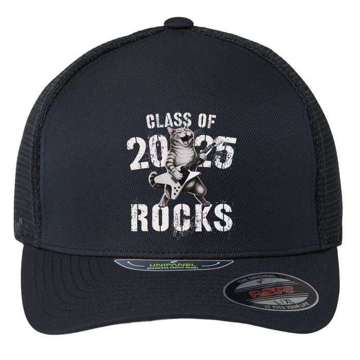 Cat Class Of 2025 Rocks Cat Graduated Signature Party Flexfit Unipanel Trucker Cap