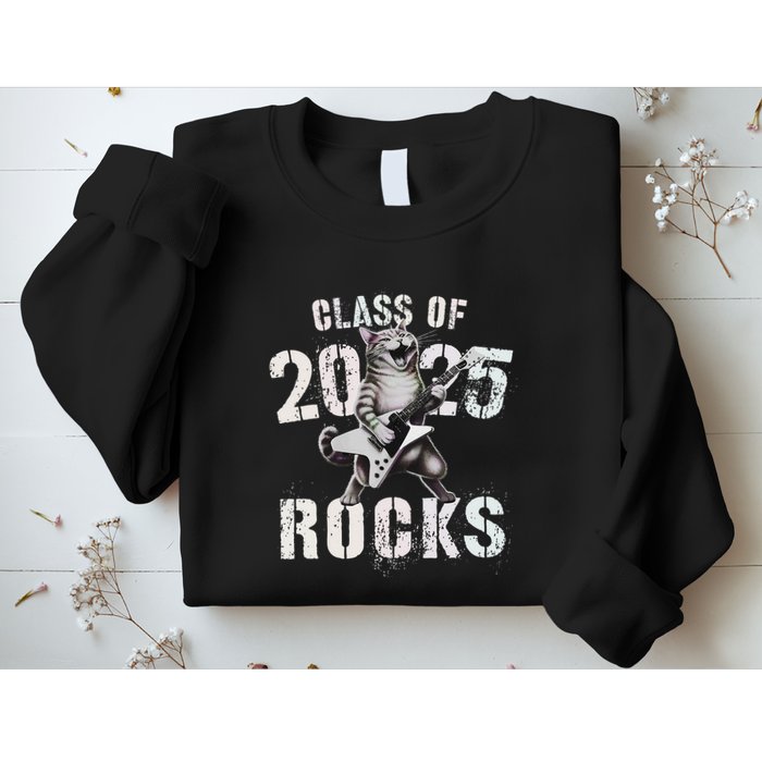 Cat Class Of 2025 Rocks Cat Graduated Signature Party Sweatshirt