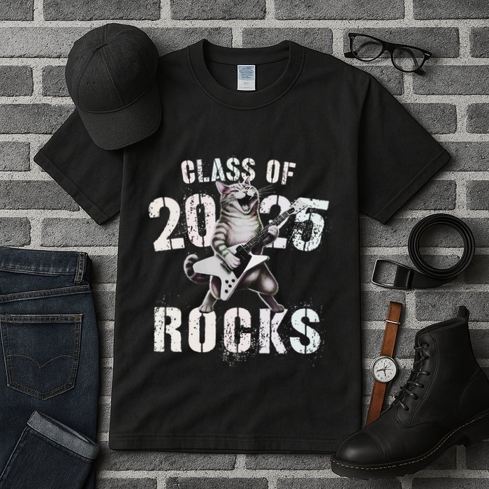 Cat Class Of 2025 Rocks Cat Graduated Signature Party Tall T-Shirt