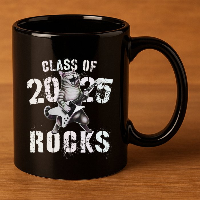 Cat Class Of 2025 Rocks Cat Graduated Signature Party 11oz C Handle Ceramic Mug