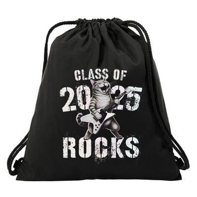 Cat Class Of 2025 Rocks Cat Graduated Signature Party Drawstring Bag