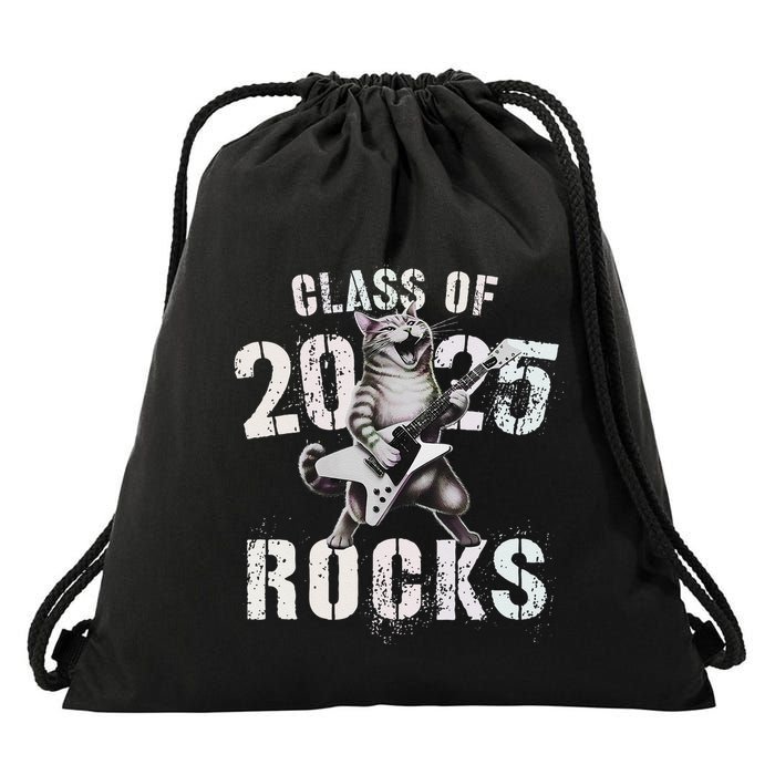 Cat Class Of 2025 Rocks Cat Graduated Signature Party Drawstring Bag