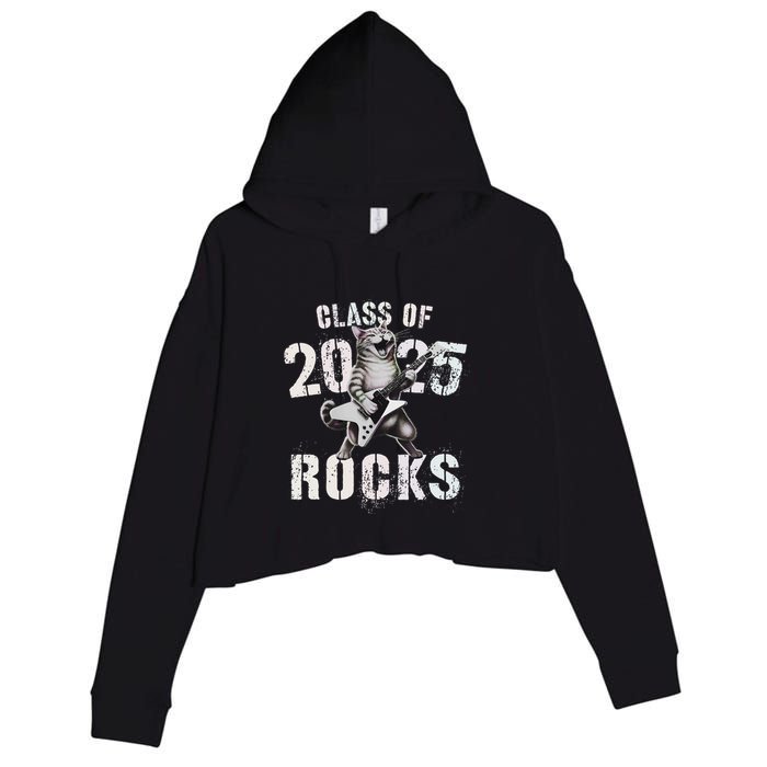 Cat Class Of 2025 Rocks Cat Graduated Signature Party Crop Fleece Hoodie