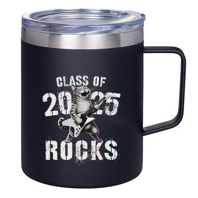 Cat Class Of 2025 Rocks Cat Graduated Signature Party 12oz Stainless Steel Coffee Mug