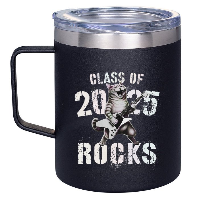 Cat Class Of 2025 Rocks Cat Graduated Signature Party 12oz Stainless Steel Coffee Mug