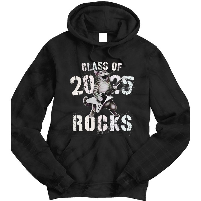 Cat Class Of 2025 Rocks Cat Graduated Signature Party Tie Dye Hoodie