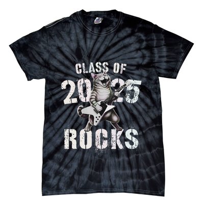 Cat Class Of 2025 Rocks Cat Graduated Signature Party Tie-Dye T-Shirt