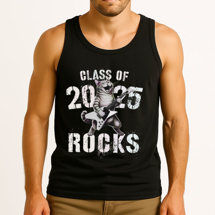 Cat Class Of 2025 Rocks Cat Graduated Signature Party Tank Top