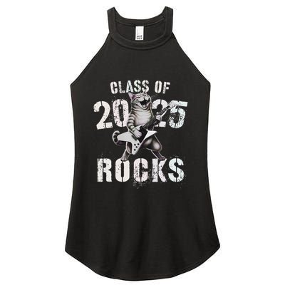 Cat Class Of 2025 Rocks Cat Graduated Signature Party Women's Perfect Tri Rocker Tank