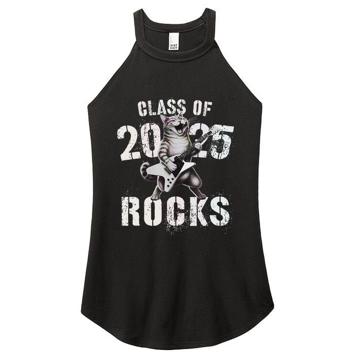 Cat Class Of 2025 Rocks Cat Graduated Signature Party Women's Perfect Tri Rocker Tank
