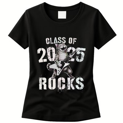 Cat Class Of 2025 Rocks Cat Graduated Signature Party Womens T-Shirt