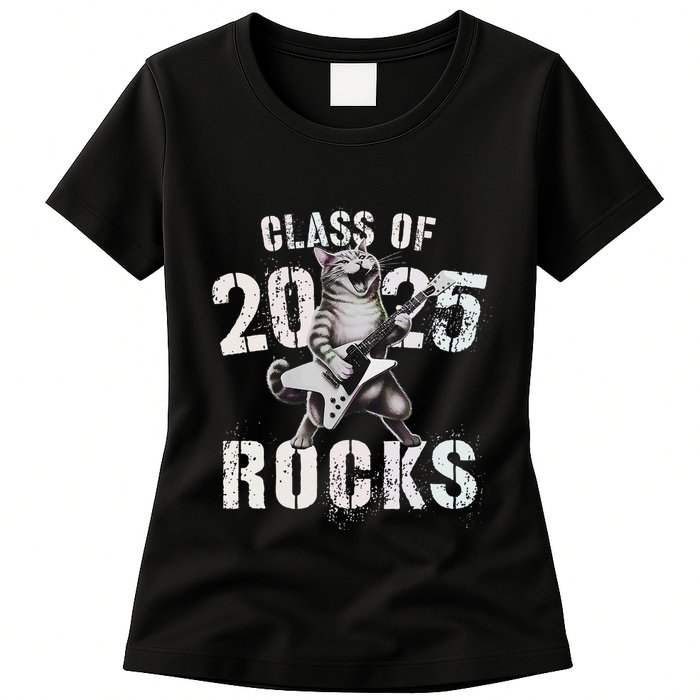 Cat Class Of 2025 Rocks Cat Graduated Signature Party Womens T-Shirt