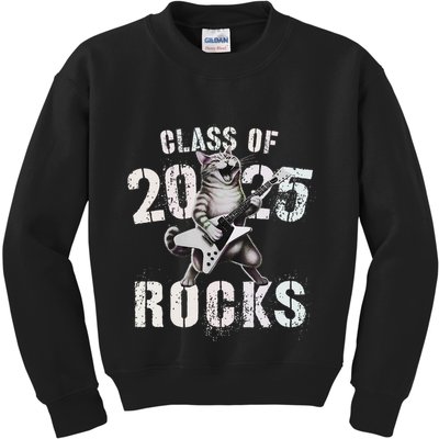 Cat Class Of 2025 Rocks Cat Graduated Signature Party Kids Sweatshirt