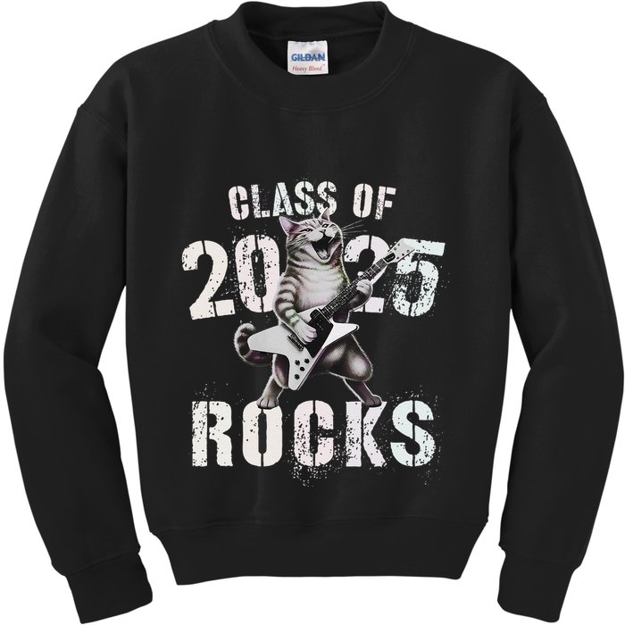 Cat Class Of 2025 Rocks Cat Graduated Signature Party Kids Sweatshirt