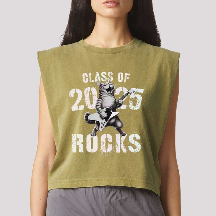 Cat Class Of 2025 Rocks Cat Graduated Signature Party Garment-Dyed Women's Muscle Tee