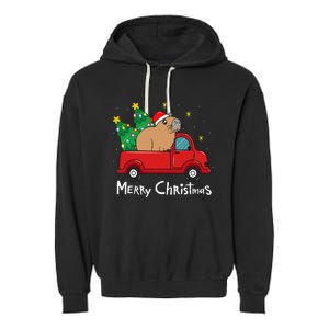 Capybara Christmas Ornament Truck Tree Funny Xmas Gift Garment-Dyed Fleece Hoodie