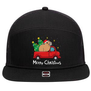 Capybara Christmas Ornament Truck Tree Funny Xmas Gift 7 Panel Mesh Trucker Snapback Hat