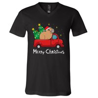 Capybara Christmas Ornament Truck Tree Funny Xmas Gift V-Neck T-Shirt