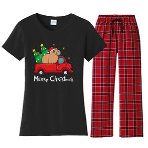 Capybara Christmas Ornament Truck Tree Funny Xmas Gift Women's Flannel Pajama Set