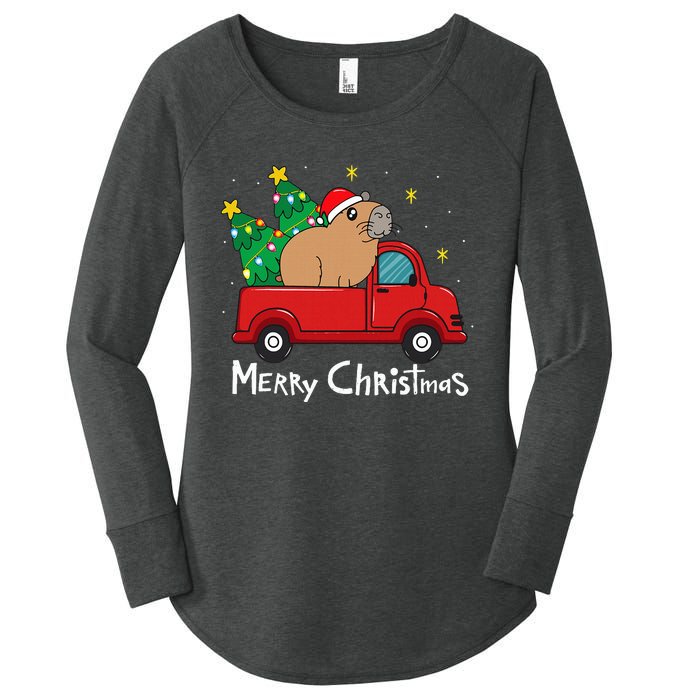 Capybara Christmas Ornament Truck Tree Funny Xmas Gift Women's Perfect Tri Tunic Long Sleeve Shirt