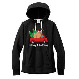 Capybara Christmas Ornament Truck Tree Funny Xmas Gift Women's Fleece Hoodie