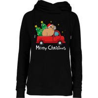 Capybara Christmas Ornament Truck Tree Funny Xmas Gift Womens Funnel Neck Pullover Hood