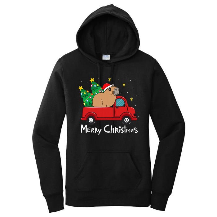 Capybara Christmas Ornament Truck Tree Funny Xmas Gift Women's Pullover Hoodie