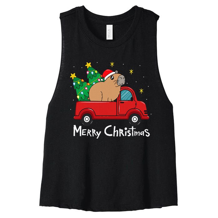 Capybara Christmas Ornament Truck Tree Funny Xmas Gift Women's Racerback Cropped Tank