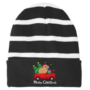 Capybara Christmas Ornament Truck Tree Funny Xmas Gift Striped Beanie with Solid Band