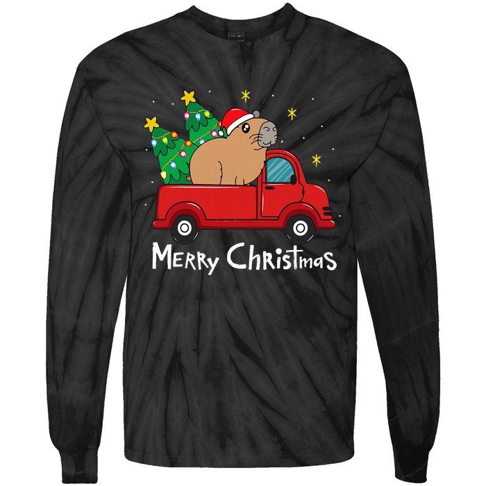 Capybara Christmas Ornament Truck Tree Funny Xmas Gift Tie-Dye Long Sleeve Shirt