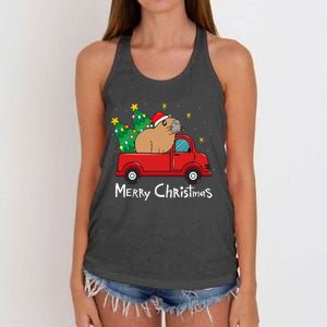 Capybara Christmas Ornament Truck Tree Funny Xmas Gift Women's Knotted Racerback Tank