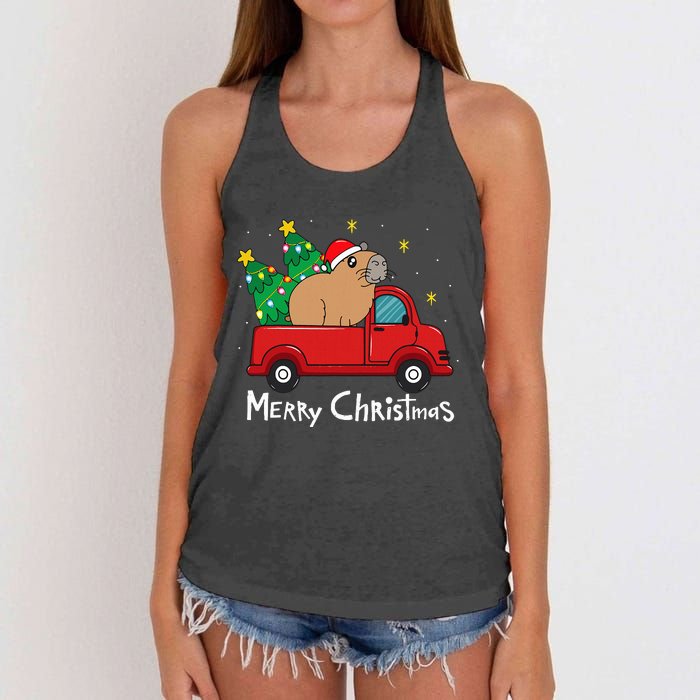 Capybara Christmas Ornament Truck Tree Funny Xmas Gift Women's Knotted Racerback Tank