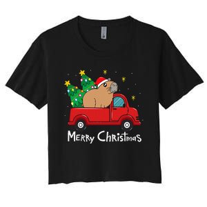 Capybara Christmas Ornament Truck Tree Funny Xmas Gift Women's Crop Top Tee