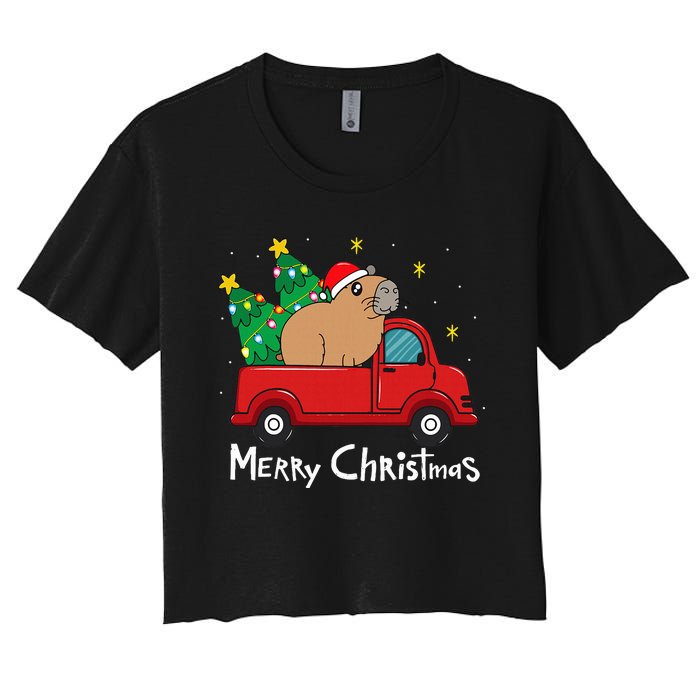 Capybara Christmas Ornament Truck Tree Funny Xmas Gift Women's Crop Top Tee