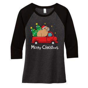 Capybara Christmas Ornament Truck Tree Funny Xmas Gift Women's Tri-Blend 3/4-Sleeve Raglan Shirt