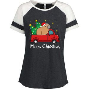 Capybara Christmas Ornament Truck Tree Funny Xmas Gift Enza Ladies Jersey Colorblock Tee