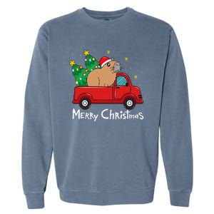 Capybara Christmas Ornament Truck Tree Funny Xmas Gift Garment-Dyed Sweatshirt